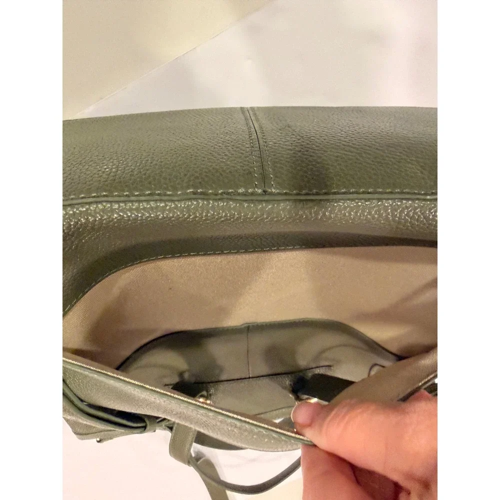 Cole Haan Grand Ambition Olive Green Pebbled Leather Backpack Bag Gold Hardware